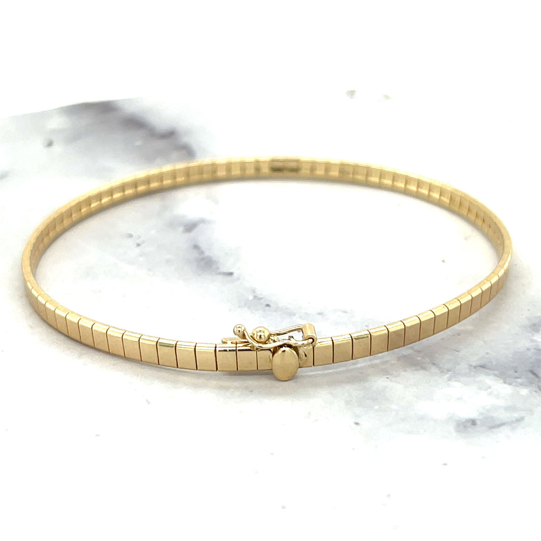 14K Gold 7" Brick Omega Bracelet with Box Clasp, 3,2mm Wide, Yellow White Rose Gold, Cubetto Bracelet, Flat Gold, Real Gold Bracelet, Women