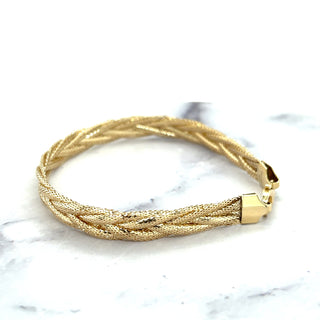 14K Yellow Gold 7.25" Textured Woven Bracelet, 6mm Wide, Braided Chain, Rapunzel Chain, Real Gold Bracelet, Women