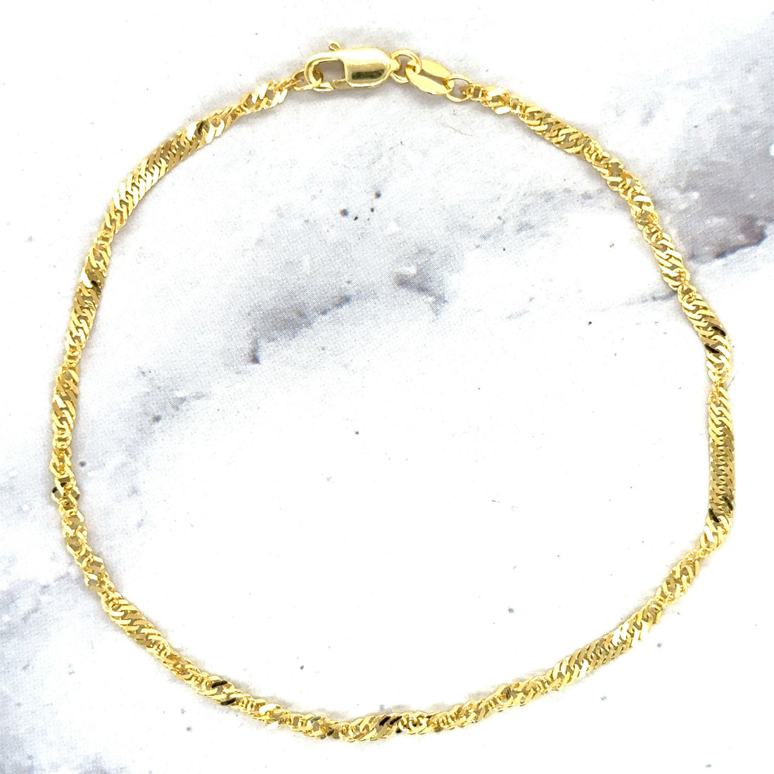 Solid 14K Yellow Gold 2.1mm Singapore Chain Anklet, 7" Dainty Twisted Rope Anklet, Real Gold Anklet, Ankle Jewelry Women