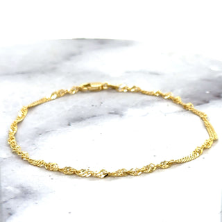 Solid 14K Yellow Gold 2.1mm Singapore Chain Anklet, 7" Dainty Twisted Rope Anklet, Real Gold Anklet, Ankle Jewelry Women