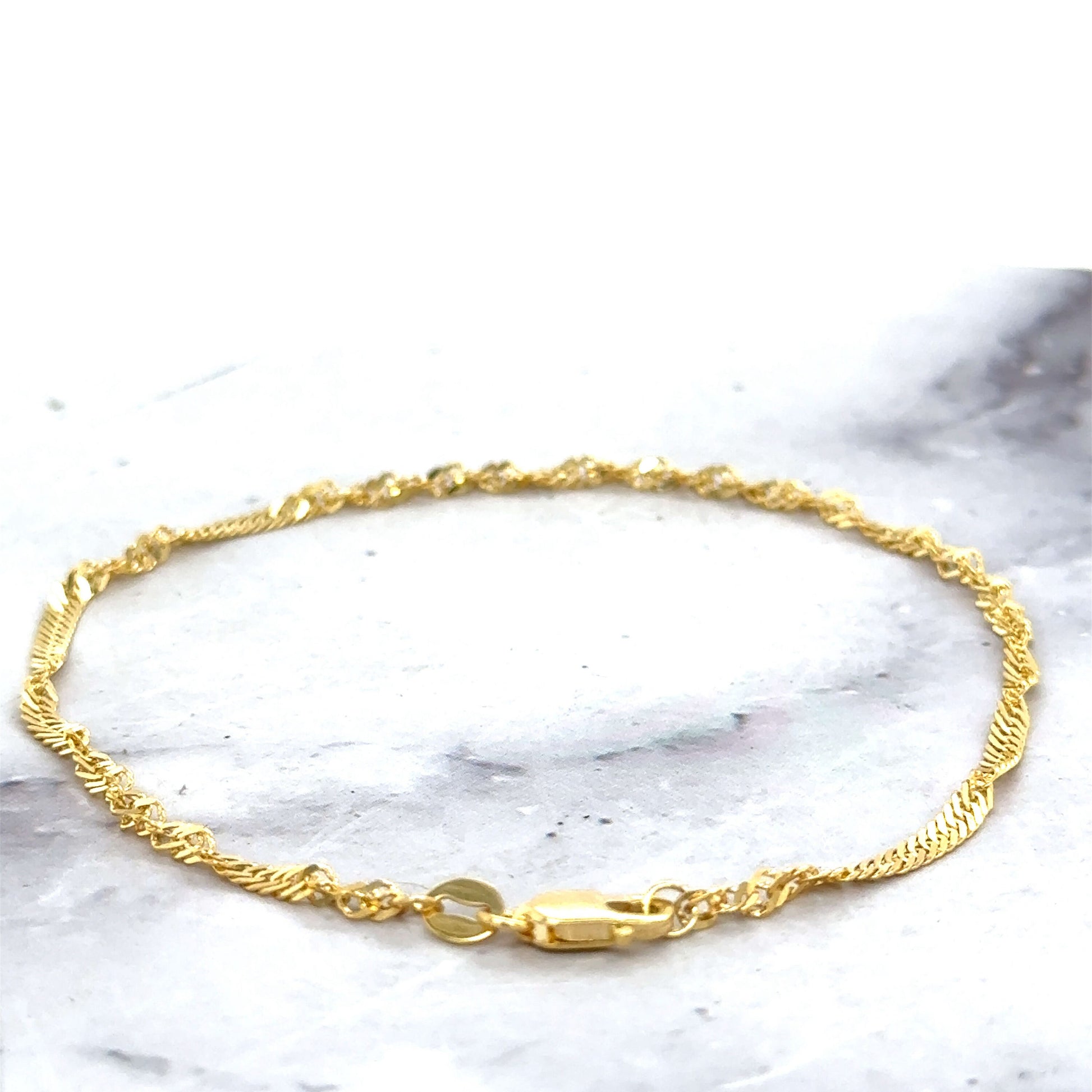 Solid 14K Yellow Gold 2.1mm Singapore Chain Anklet, 7" Dainty Twisted Rope Anklet, Real Gold Anklet, Ankle Jewelry Women