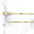 Solid 14K Two Tone Gold 1.4mm White Gold Bar Station On Yellow Gold Saturn Chain, 16