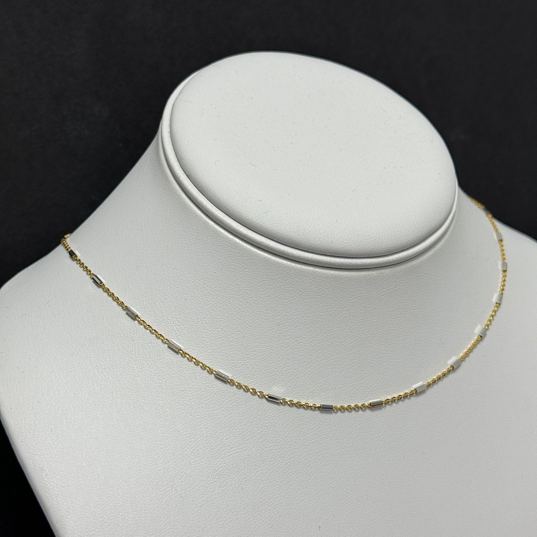 Solid 14K Two Tone Gold 1.4mm White Gold Bar Station On Yellow Gold Saturn Chain, 16" 18" 20", Real Gold Necklace, Saturn Necklace, Women