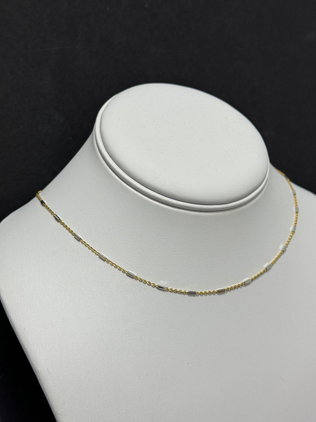 Solid 14K Two Tone Gold 1.4mm White Gold Bar Station On Yellow Gold Saturn Chain, 16" 18" 20", Real Gold Necklace, Saturn Necklace, Women