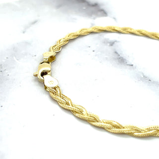 Solid 14K Yellow Gold 3.5mm Braided Fox Chain Bracelet, 7" Real Gold Bracelet, Foxtail Bracelet, Women