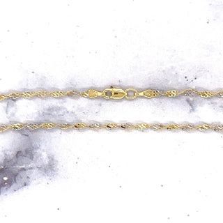 Solid 14K Two Tone Gold 2.5mm Singapore Necklace, Twisted Rope Chain, Yellow White Gold, Real Gold Necklace, Women