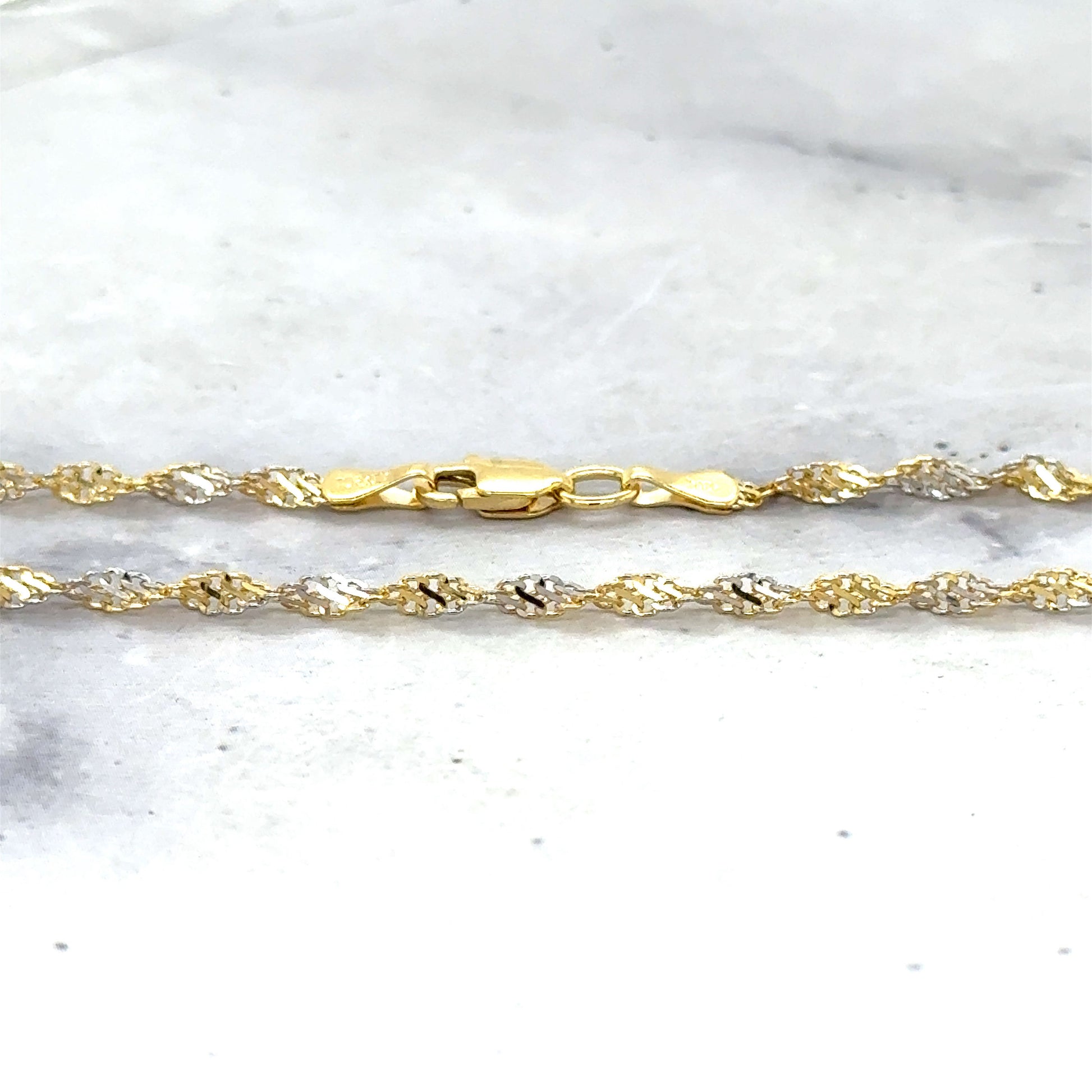 Solid 14K Two Tone Gold 2.5mm Singapore Necklace, Twisted Rope Chain, Yellow White Gold, Real Gold Necklace, Women