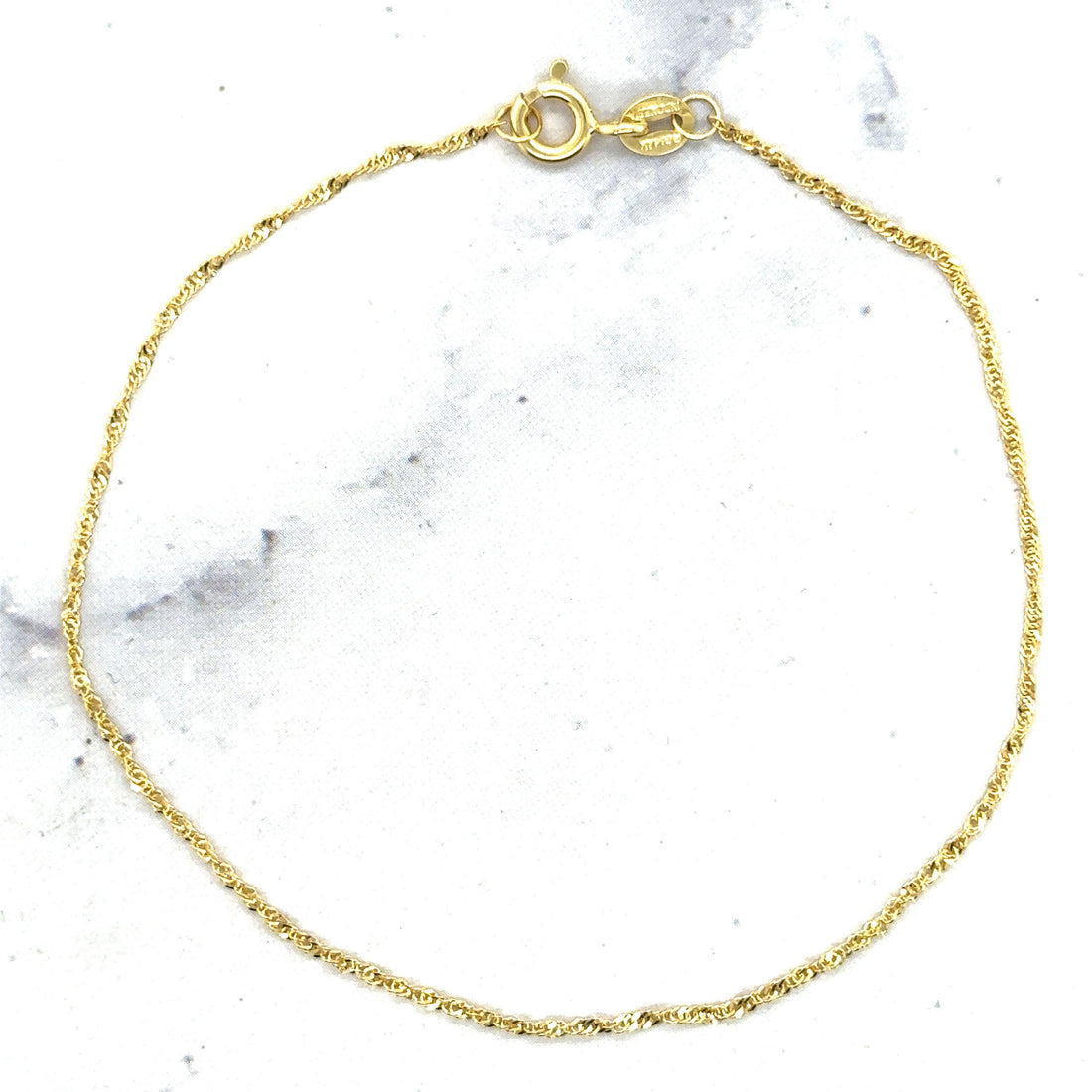 Solid 14K Yellow Gold 1.1mm 2.1mm Singapore Chain Bracelet, 7" Dainty Twisted Rope Bracelet, Real Gold Bracelet, Women