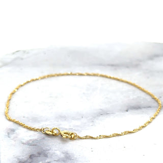 Solid 14K Yellow Gold 1.1mm 2.1mm Singapore Chain Bracelet, 7" Dainty Twisted Rope Bracelet, Real Gold Bracelet, Women