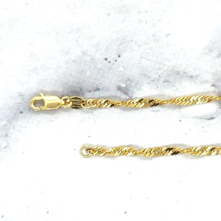 Solid 14K Yellow Gold 1.1mm 2.1mm Singapore Chain Bracelet, 7" Dainty Twisted Rope Bracelet, Real Gold Bracelet, Women