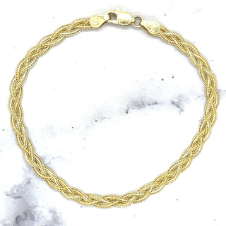 Solid 14K Yellow Gold 3.5mm Braided Fox Chain Bracelet, 7" Real Gold Bracelet, Foxtail Bracelet, Women