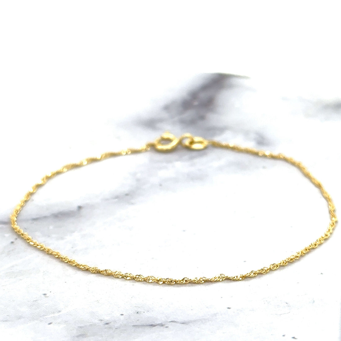 Solid 14K Yellow Gold 1.1mm 2.1mm Singapore Chain Bracelet, 7" Dainty Twisted Rope Bracelet, Real Gold Bracelet, Women