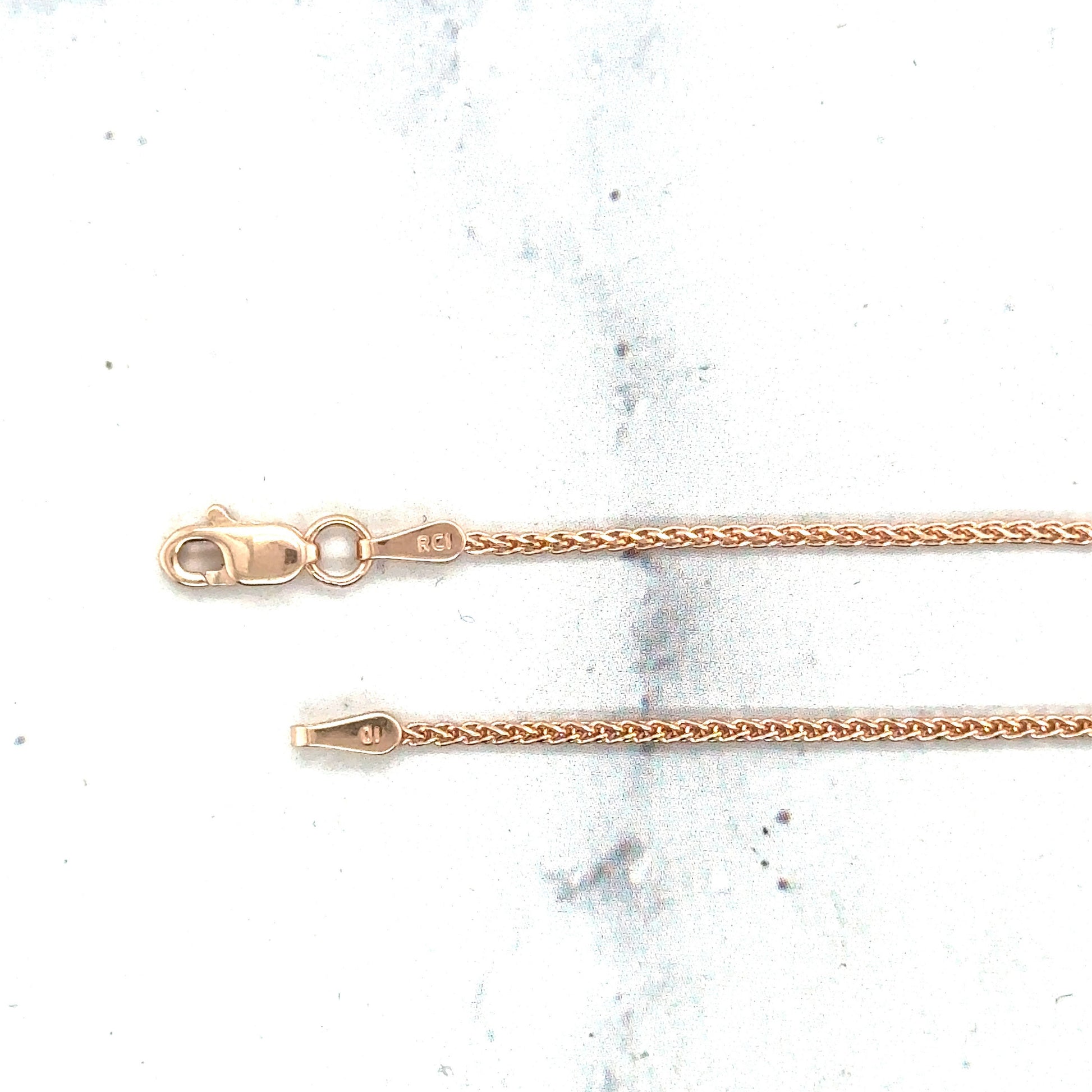 Solid 14K Rose Gold 0.6mm 1.2mm Diamond Cut Round Wheat Chain, 16" 18" 20", Spiga Chain, Real Gold Necklace, Women