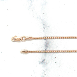 Solid 14K Rose Gold 0.6mm 1.2mm Diamond Cut Round Wheat Chain, 16" 18" 20", Spiga Chain, Real Gold Necklace, Women