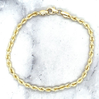 Solid 14K Yellow Gold 3mm 3.7mm 4.3mm French Rope Chain Bracelet, 7" 8", Silk Rope Bracelet, Real Gold Bracelet, Women