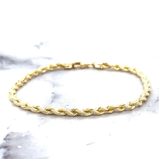 Solid 14K Yellow Gold 3mm 3.7mm 4.3mm French Rope Chain Bracelet, 7" 8", Silk Rope Bracelet, Real Gold Bracelet, Women