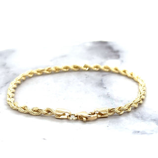 Solid 14K Yellow Gold 3mm 3.7mm 4.3mm French Rope Chain Bracelet, 7" 8", Silk Rope Bracelet, Real Gold Bracelet, Women