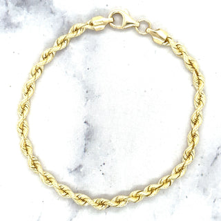 Solid 14K Yellow Gold 3mm 3.7mm 4.3mm French Rope Chain Bracelet, 7" 8", Silk Rope Bracelet, Real Gold Bracelet, Women