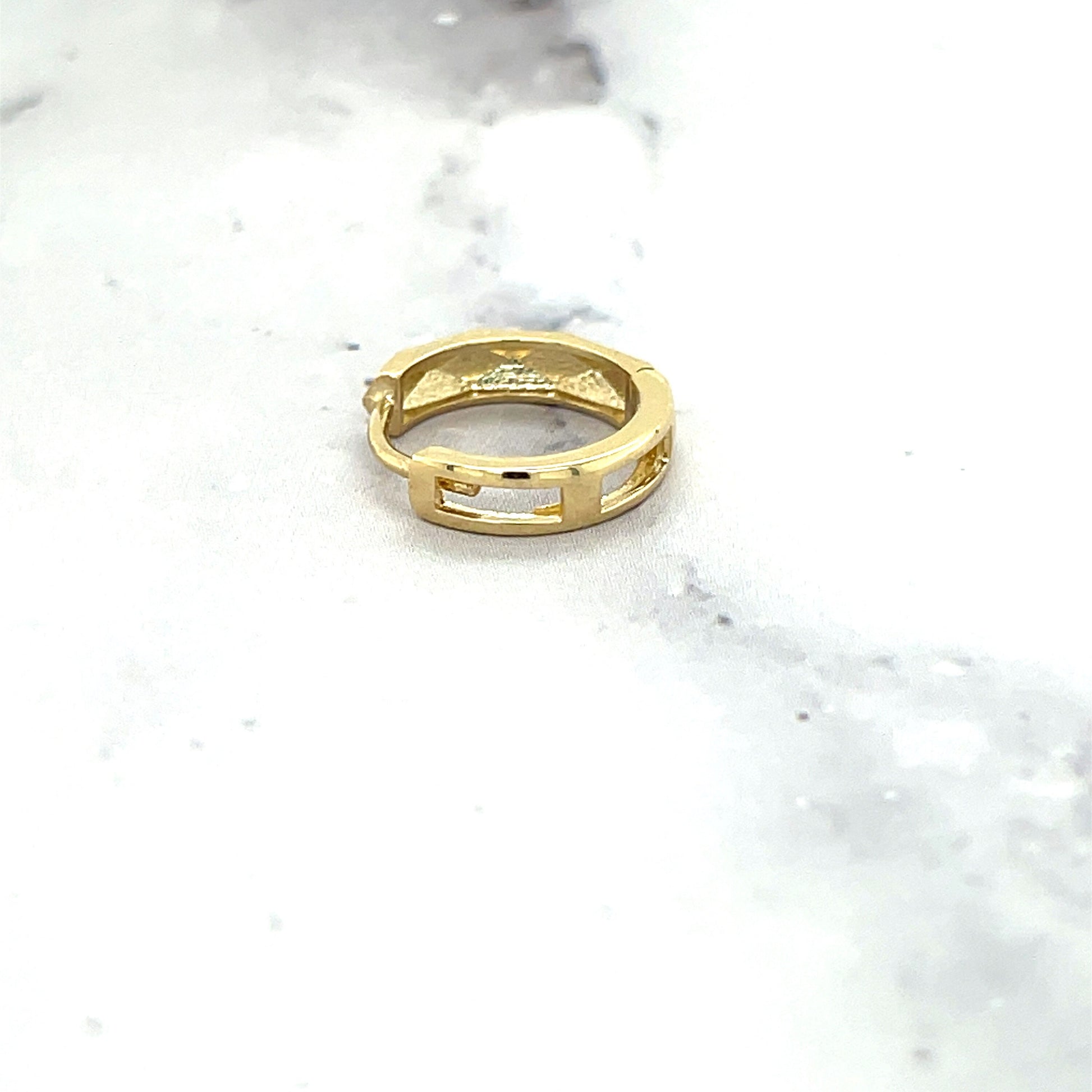 14K Yellow Gold 12mm Faceted Huggie Earrings, 3mm Thick, Small Hoops, Snuggable Earrings