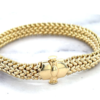 14K Yellow Gold Thick 7" Mesh Woven Bracelet, 8.8mm 14.5mm Wide, Braided Bracelet, Fancy Bracelet, Real Gold Bracelet, Women