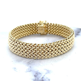 14K Yellow Gold Thick 7" Mesh Woven Bracelet, 8.8mm 14.5mm Wide, Braided Bracelet, Fancy Bracelet, Real Gold Bracelet, Women