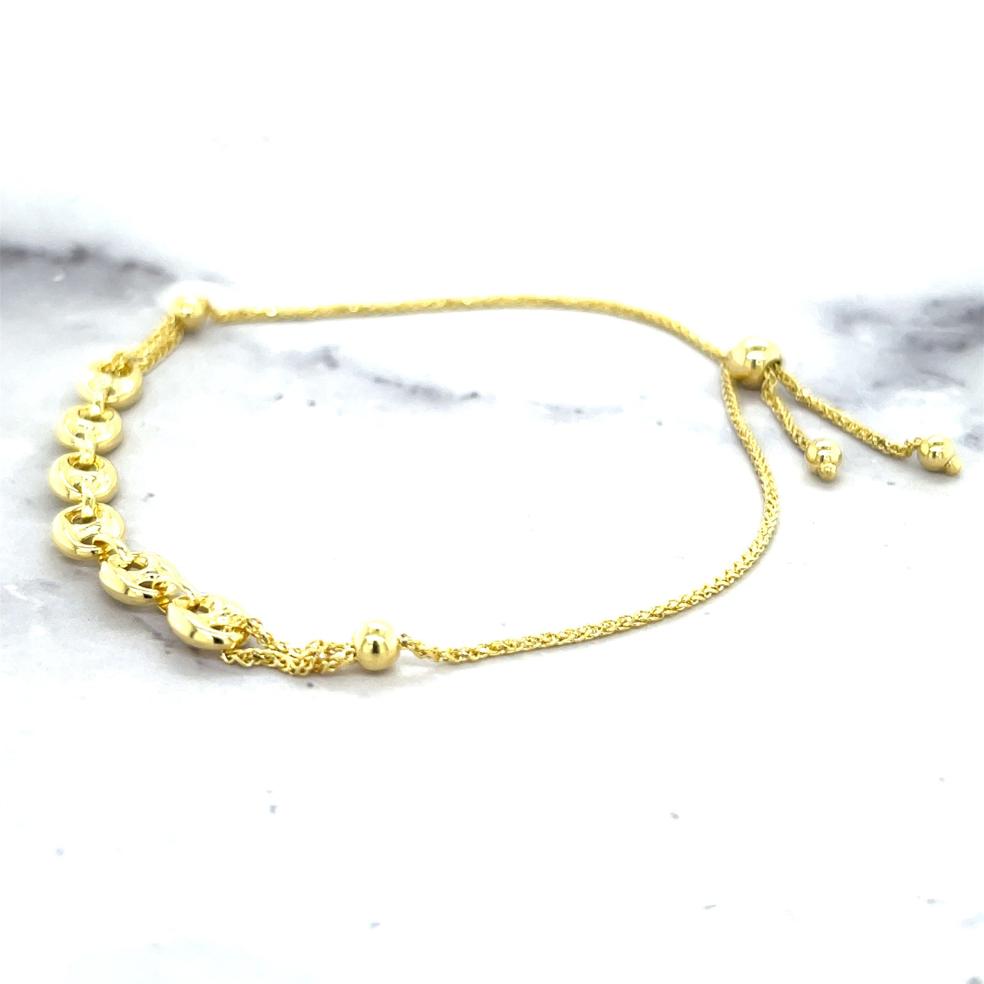 14K Yellow Gold 9.25" Puffed Mariner Link Friendship Bracelet, Bolo Bracelet, Real Gold Bracelet, Women