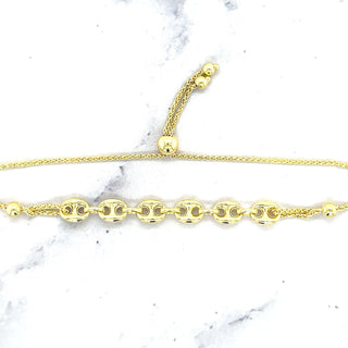 14K Yellow Gold 9.25" Puffed Mariner Link Friendship Bracelet, Bolo Bracelet, Real Gold Bracelet, Women