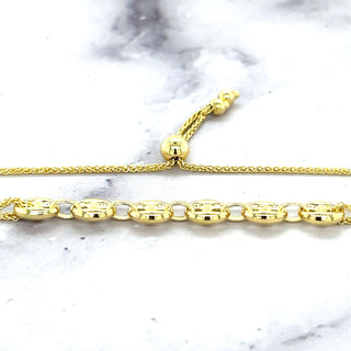 14K Yellow Gold 9.25" Puffed Mariner Link Friendship Bracelet, Bolo Bracelet, Real Gold Bracelet, Women