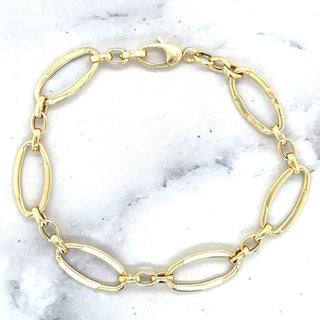 14K Yellow Gold 10mm Large Oval Link Bracelet, 7.5" Real Gold Bracelet, Women