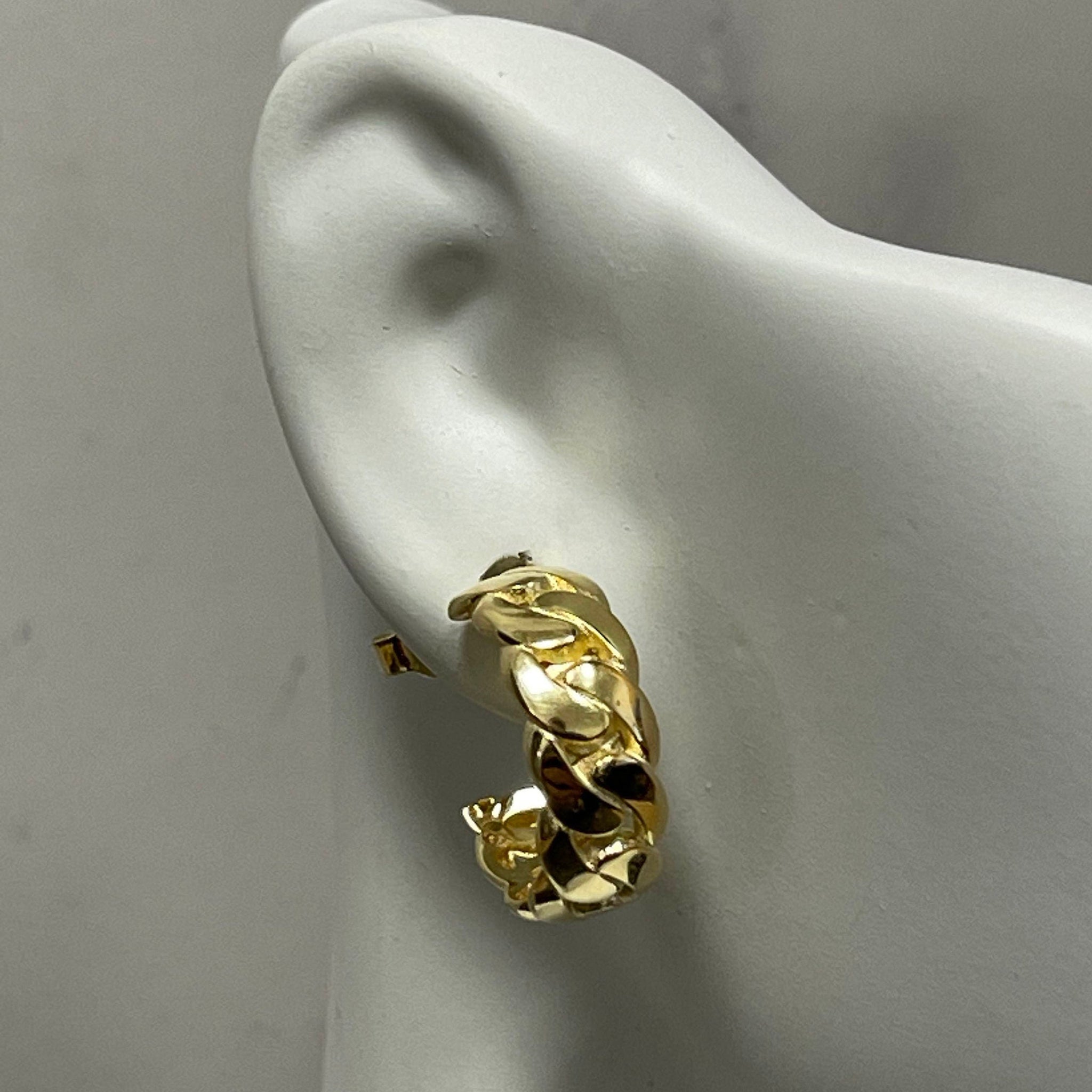 14K Yellow Gold 17x14mm Chunky Curb C-Hoop Polished 3/4 Moon Earring with Push Back Clasp, Real Gold Earrings, Women