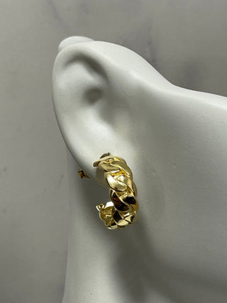 14K Yellow Gold 17x14mm Chunky Curb C-Hoop Polished 3/4 Moon Earring with Push Back Clasp, Real Gold Earrings, Women