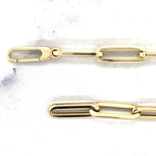 14K Yellow Gold Paperclip Necklace With One Diamond Link 0.30 Carat , 17", Diamond Paperclip Chain, Real Gold Bracelet, Women