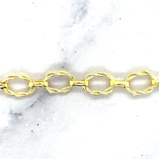 14K Yellow Gold 7.5" Twisted Oval Link Bracelet, 10mm Wide, Real Gold Bracelet, Women Wide Link Bracelet