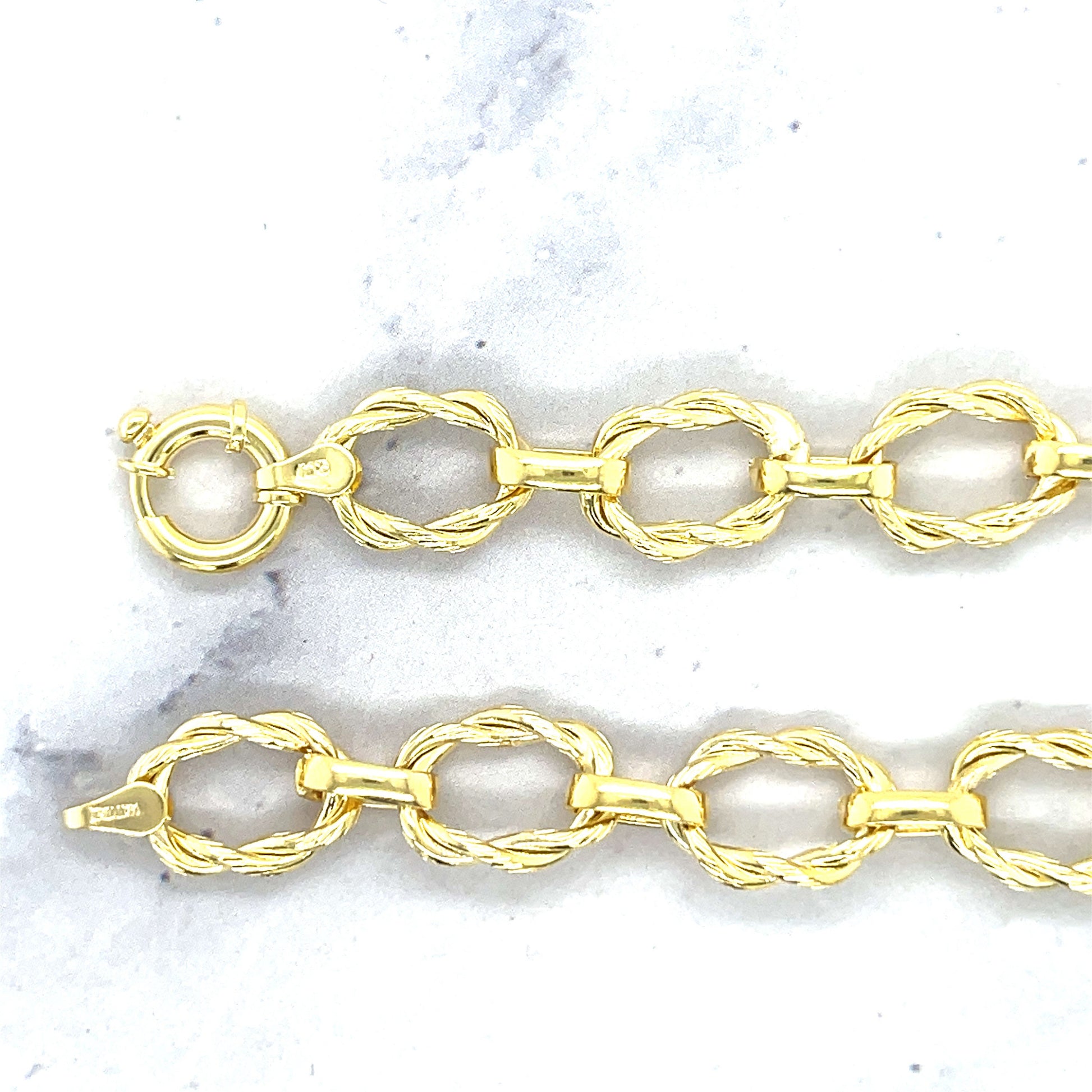 14K Yellow Gold 7.5" Twisted Oval Link Bracelet, 10mm Wide, Real Gold Bracelet, Women Wide Link Bracelet