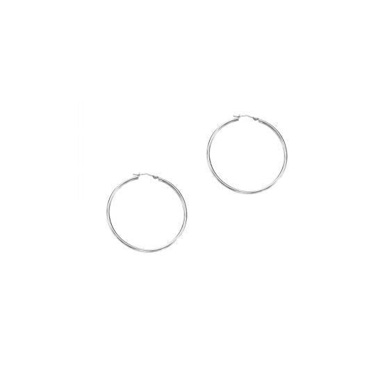 14K White Gold 25mm 30mm 40mm 45mm Polished Hoop Earring with Hinged Closure, 1.5mm Thick, Thin Hoop Earrings, Real Gold Hoops, Women