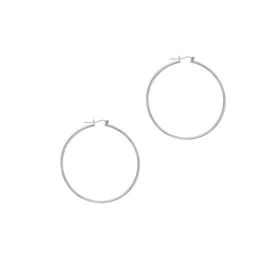 14K White Gold 25mm 30mm 40mm 45mm Polished Hoop Earring with Hinged Closure, 1.5mm Thick, Thin Hoop Earrings, Real Gold Hoops, Women