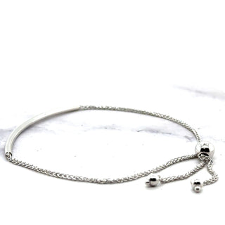 14K White Gold 9.25" Polished Curved Bar Friendship Bracelet