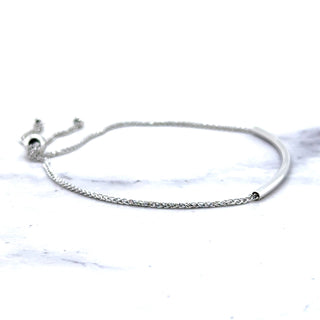 14K White Gold 9.25" Polished Curved Bar Friendship Bracelet