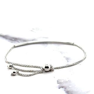 14K White Gold 9.25" Polished Curved Bar Friendship Bracelet