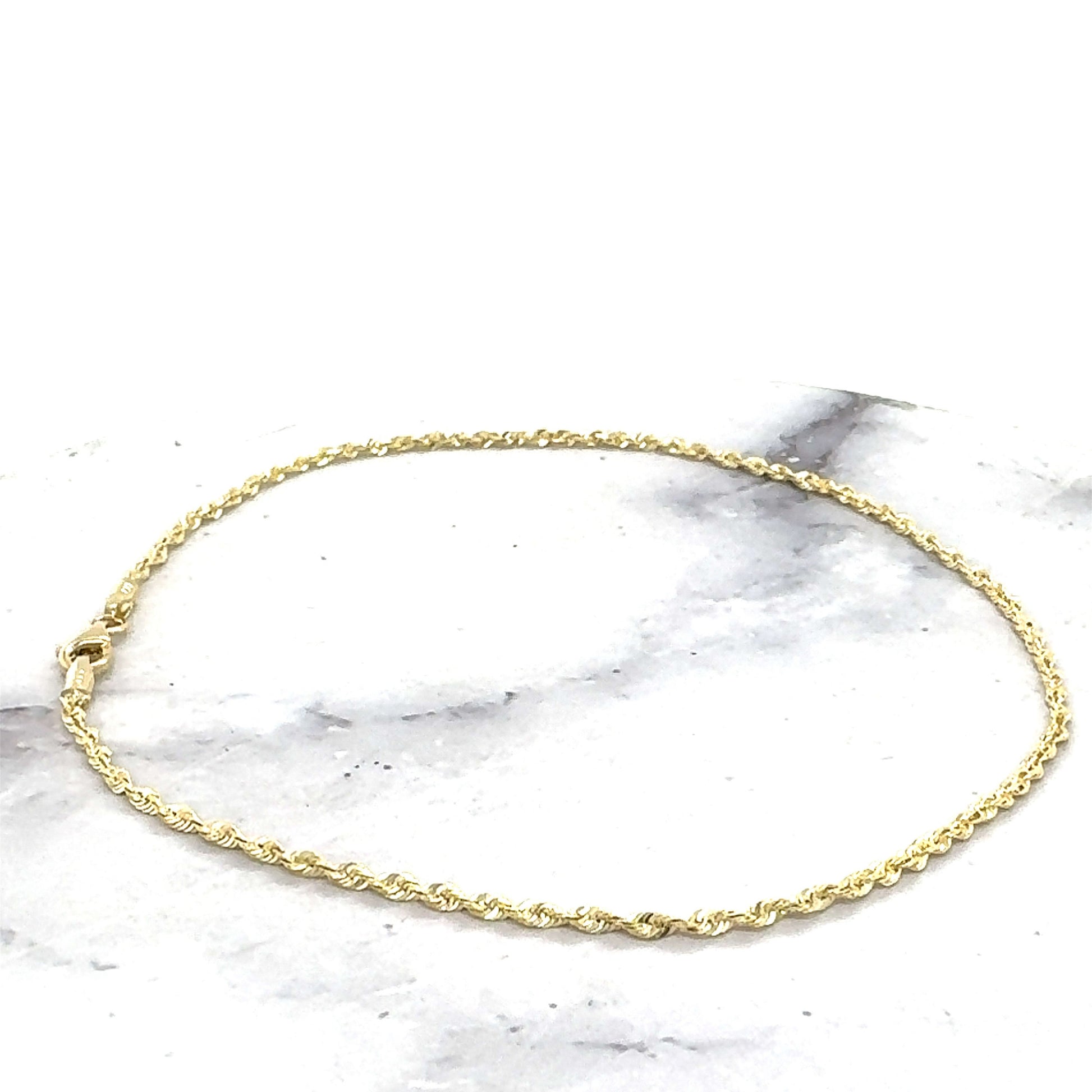 Solid 14K Yellow Gold 1.8mm Royal Rope Anklet, 10" Real Gold Rope Chain Anklet, Ankle Jewelry, Women