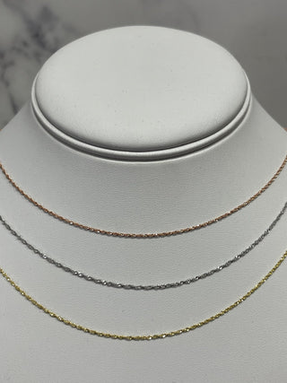 Solid 14K Gold 1.1mm Singapore Necklace, 16" 18" 20" 22" 24" Chain, Yellow White Rose Gold, Twisted Rope Chain, Real Gold Necklace, Women