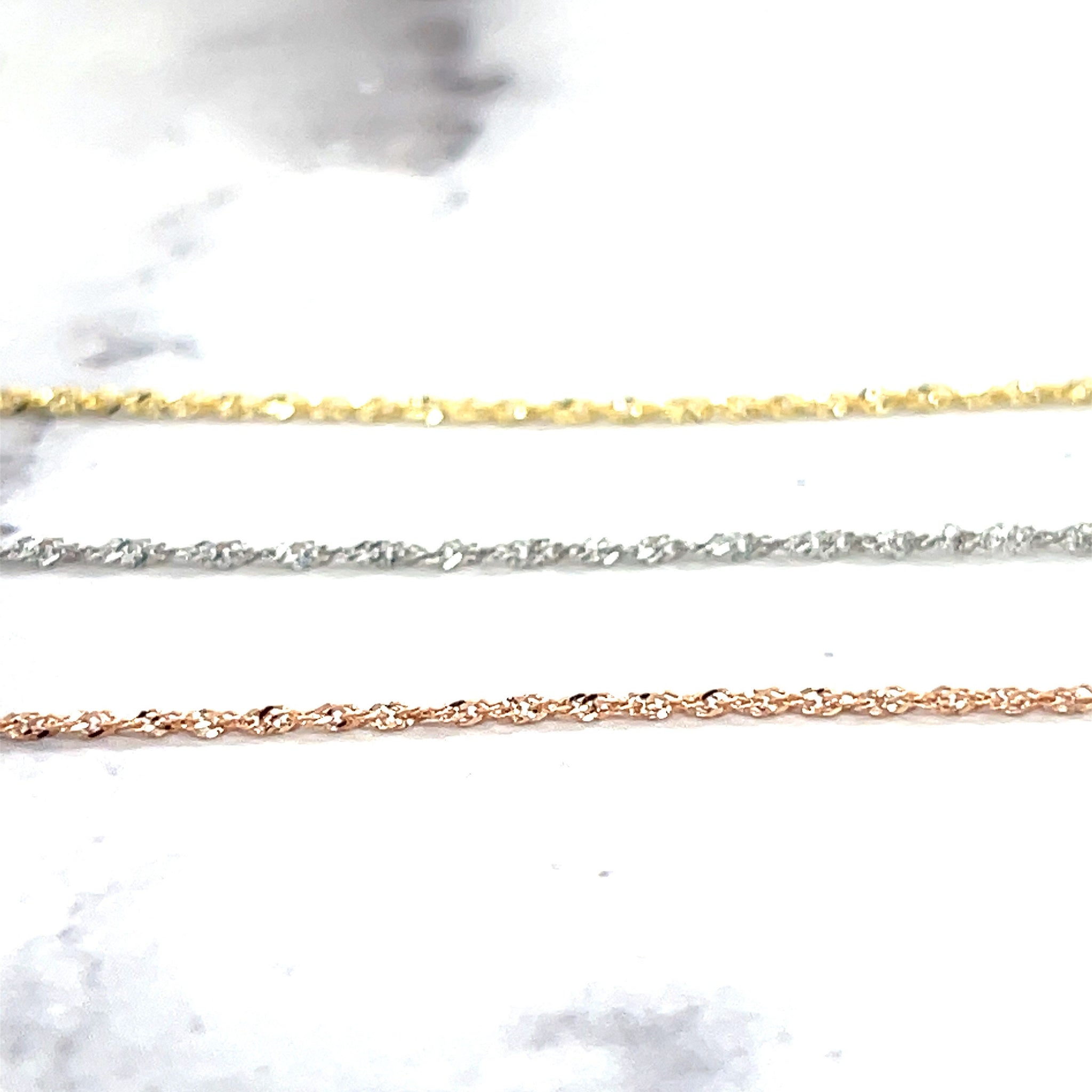 Solid 14K Gold 1.1mm Singapore Necklace, 16" 18" 20" 22" 24" Chain, Yellow White Rose Gold, Twisted Rope Chain, Real Gold Necklace, Women