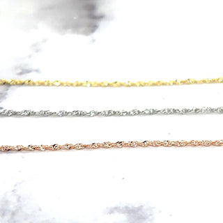 Solid 14K Gold 1.1mm Singapore Necklace, 16" 18" 20" 22" 24" Chain, Yellow White Rose Gold, Twisted Rope Chain, Real Gold Necklace, Women