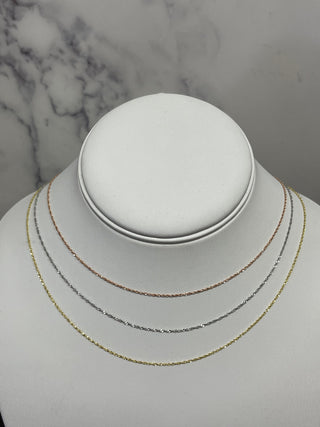 Solid 14K Gold 1.1mm Singapore Necklace, 16" 18" 20" 22" 24" Chain, Yellow White Rose Gold, Twisted Rope Chain, Real Gold Necklace, Women