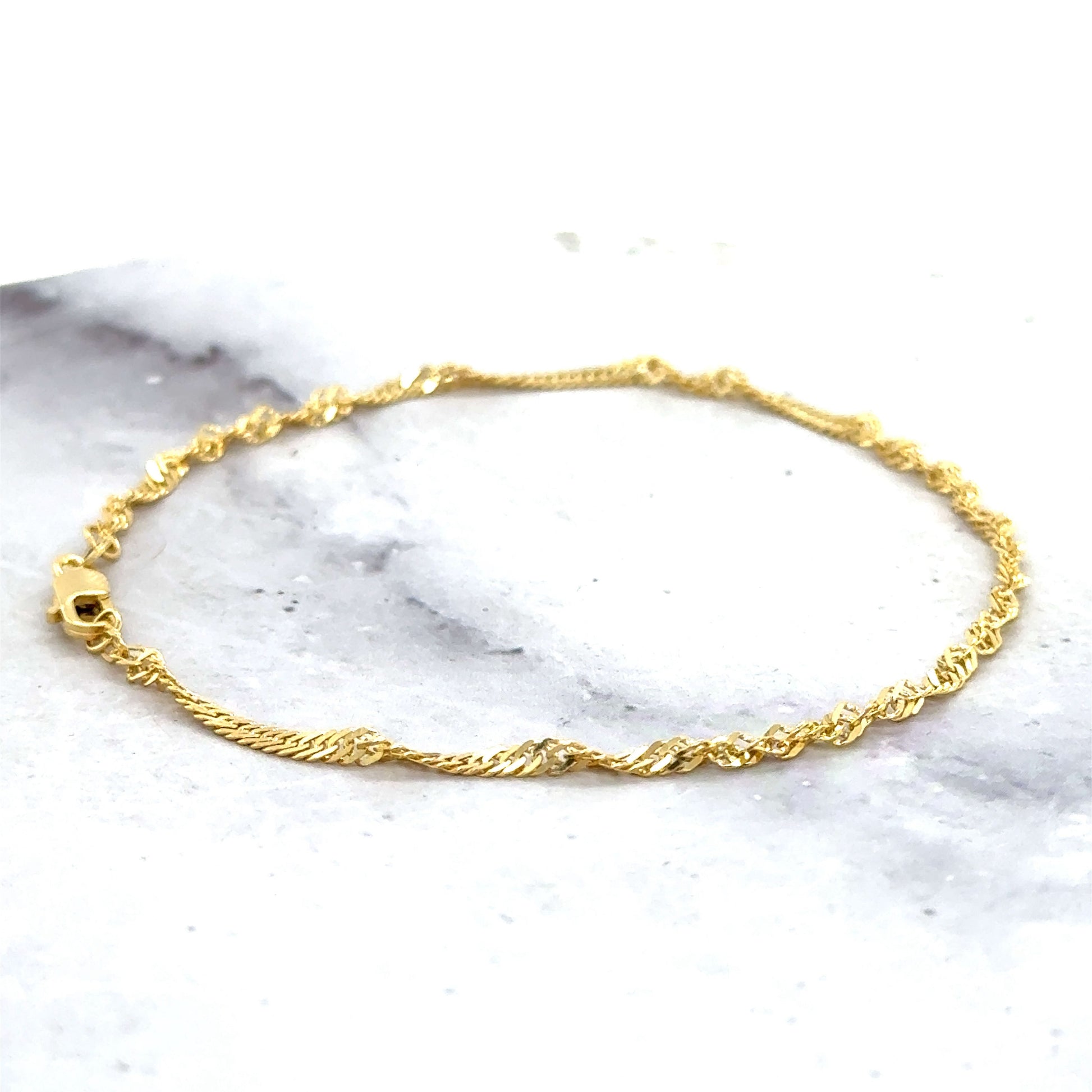 Solid 14K Yellow Gold 2.1mm Singapore Chain Anklet, 7" Dainty Twisted Rope Anklet, Real Gold Anklet, Ankle Jewelry Women