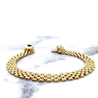 14K Yellow Gold 7" Panther Bracelet, 6.5mm Wide, 5 Link Rows, Real Gold, Trendy Bracelet, Women