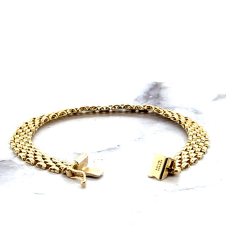 14K Yellow Gold 7" Panther Bracelet, 6.5mm Wide, 5 Link Rows, Real Gold, Trendy Bracelet, Women