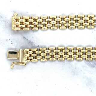 14K Yellow Gold 7" Panther Bracelet, 6.5mm Wide, 5 Link Rows, Real Gold, Trendy Bracelet, Women