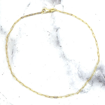 Solid 14K Yellow Gold 10" Paperclip Link Chain Anklet, 1.5mm Wide, Women Anklet Jewelry