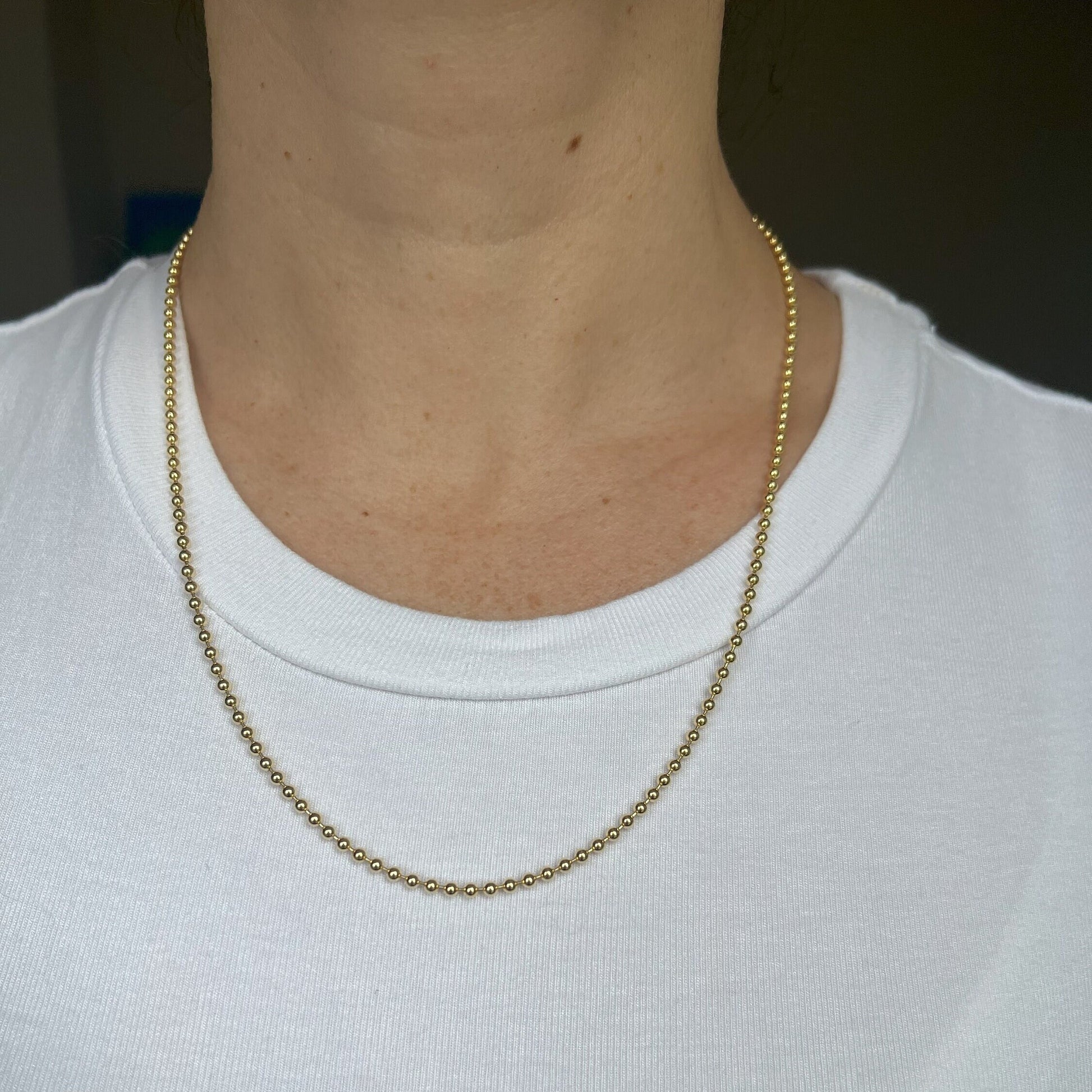 Solid 18K Yellow Gold Bead Chain with Lobster Lock, 1.5mm 2.5mm Wide, 16" 18" 20" 24", Real Gold Necklace, Ball Chain, Women Gold Chain